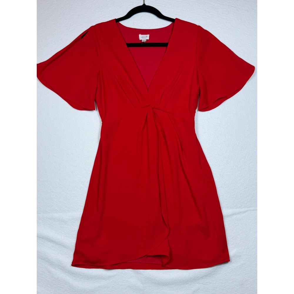 LE LIS COLLECTION‎ Women Red Twist Front Flutter Sleeve V Neck Wrap Dress Size S